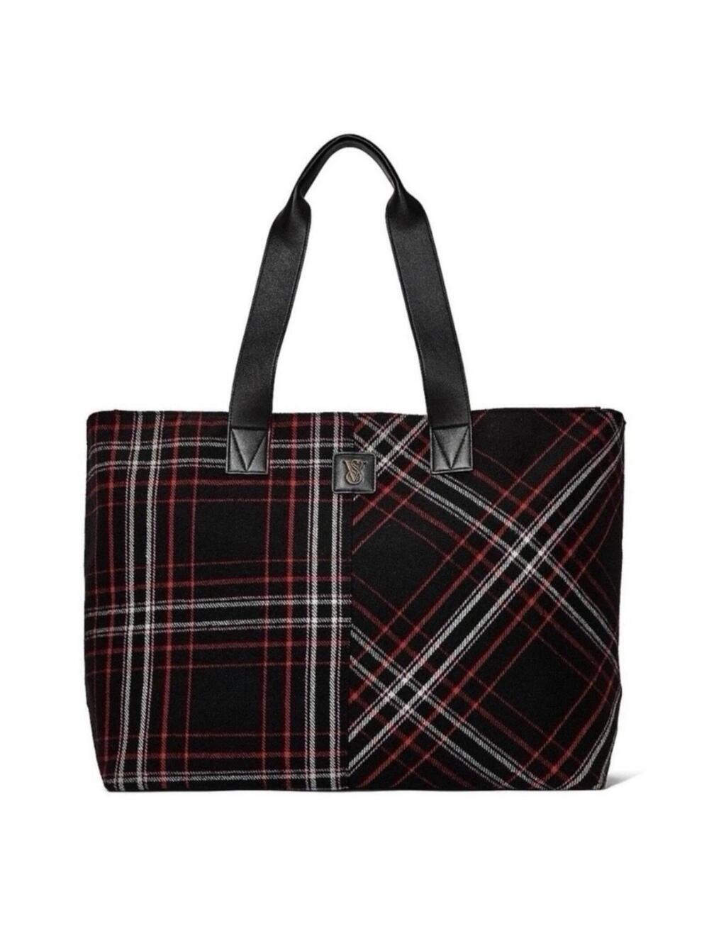 Victorias Secret Plaid Black and Red Tote Bag - Picture 1 of 4